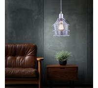 Lampada A Sospensione In Cromo E Vetro Con Rete Metallica Per La Sala Da Pranzo