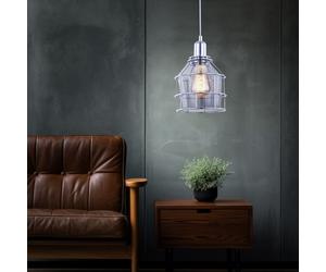 Lampada A Sospensione In Cromo E Vetro Con Rete Metallica Per La Sala Da Pranzo