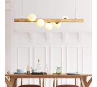 Lampada A Sospensione in Legno A LED per Tavolo da Pranzo Lampada A Sospensione Vintage Lampada A Sospensione Altezza Regolabile Sfera in Vetro Illuminazione con Lampadine G9 Lampada D, 5 Head