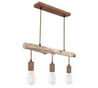 Lampada a sospensione in legno lampada da tavolo cucina a sospensione plafoniera retrò luce a sospensione vintage 3 fiamme, metallo legno color ruggine, 3x E27, LxLxH 60x8,5x140 cm