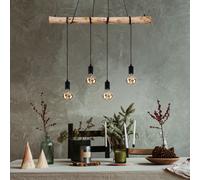 Lampada a Sospensione in Legno e Metallo nero opaco Auston 4 x E27 Globo Lightin