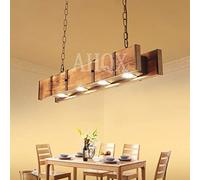 Lampada A Sospensione in Legno Massello Retrò Ferro Antico Appeso Ciondolo Integrata 4*Led 20W Luci Pendenti Altezza Regolabile Lampadario Salotto Soggiorno Cafe Bar Cucina Plafoniera Soffitto Lamp