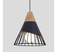 Lampada a sospensione in Metallo Legno Vintage industriale, creativo battuto lampadario in ferro adatto E27 Luce pendente Semplice per Sala da pranzo Camera da letto Soggiorno Ristorante, Nero