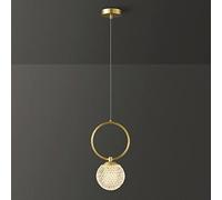 Lampada a sospensione in ottone con sfera di vetro e paralume a globo Lampade a sospensione G9 Illuminazione Lampada da comodino Design ad anello Lampadari in rame,Lampadario