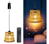 Lampada a sospensione in rattan Boho - con funzionamento a batteria e telecomando, portatile per patio, bar e giardino, senza collegamento di alimentazione