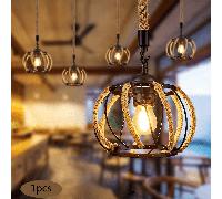 Lampada a sospensione in stile retrò country americano, creativa e personalizzata, lampada a sospensione rustica in corda e ferro, plafoniera a forma di zucca a singola testa per sala da pranzo, camer