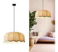Lampada a Sospensione in Tessuto Smerlato, lampadario a Cupola in Lino, Grazioso Paralume a Forma di Nuvola, Stile Cottage Bohémien costiero, Attacco E26 Regolabile, Design Unico Fatto a Mano, Camera