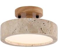 Lampada a Sospensione in travertino, Lampada da soffitto Moderna di metà secolo con Legno massello e Pietra Color Crema per corridoio, Balcone, Ingresso delle Scale