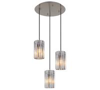 Lampada a sospensione in vetro argento Lampada a sospensione moderna Lampada da sala da pranzo a 3 fiamme, metallo, attacco E27, DxH 38,5x120 cm