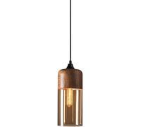 Lampada A Sospensione in Vetro retrò Industry, Illuminazione A Sospensione con Finitura in Metallo con Venature del Legno per Isola da Cucina, Plafoniera per Sala da Pranzo, Lampade A SOS, B