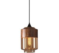 Lampada A Sospensione in Vetro retrò Industry, Illuminazione A Sospensione con Finitura in Metallo con Venature del Legno per Isola da Cucina, Plafoniera per Sala da Pranzo, Lampade A SOS, D