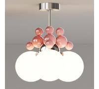 Lampada a sospensione in vetro rosa caldo Magic Bean, lampada a sospensione a sfera in stile cremoso, lampada a sospensione dimmerabile per la cameretta dei bambini