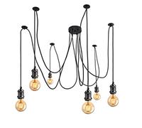 Lampada a sospensione industriale,Lampadario a forma di ragno con cavo intrecciato regolabile da 2 m,lampada a sospensione a grappolo industriale retrò E27 portalampada-nero perla (6 luci)