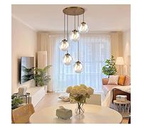 Lampada a Sospensione Industriale V-intage a 5 Vie con Finitura in Metallo Ottone, Sfera di Vetro, Lampada a Sospensione da soffitto, Altezza Regolabile per Isola Cucina, Loft, Bar, Squisito lampadar