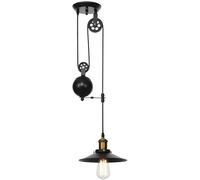 Lampada a Sospensione Industriale V-intage Pulley, lampadario Antico a 2 luci E26 Nero Opaco Loft Regolabile Rustico Illuminazione Isola Fattoria Lampada a Sospensione, lampadario da Pranzo