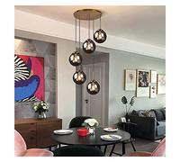 Lampada a Sospensione Industriale Vintage a 5 luci con Finitura in Metallo Ottone e Sfera di Vetro, Altezza Regolabile per lampadario da Cucina, Isola, Loft, Bar (Colore: Grigio Fumo) Lucky Star