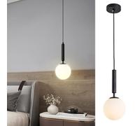Lampada a sospensione industriale vintage a forma di globo - Lampada da soffitto moderna a isola da cucina con paralume in vetro satinato bianco e design ondulato ad acqua - Apparecchio a sospensione