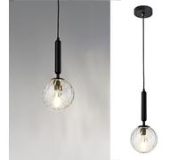 Lampada a sospensione industriale vintage a forma di globo, moderna cucina a isola, con paralume in vetro bianco satinato, design sferico ad acqua ondulata, finitura nera