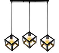 Lampada a sospensione industriale vintage E27 Retro Cube Lampadario a gabbia in metallo Ø22cm Apparecchio a soffitto per cucina e soggiorno Nero 50cm Asta inclusa