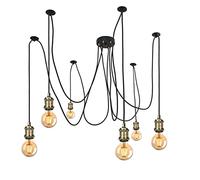 Lampada a sospensione industriale vintage Modern E27 Lampadario Portalampada con cavo intrecciato 2M,Lampadario a forma di ragno multi braccio per soggiorno Cucina Ristorante Bar-Bronzo-6 Luci