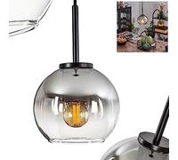 Lampada a sospensione Koyoto, lampada a sospensione in metallo/vetro nei colori nero/acciaio/fumo/chiaro, lampada con paralume in vetro (Ø 15 cm), altezza massima 140 cm, 1 x E27, senza lampadina