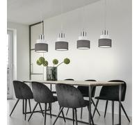 Lampada a sospensione Lampada a sospensione da tavolo da pranzo Lampada a sospensione a 4 fiamme, metallo cromato grigio tessuto, 4x E14, LxLxA 9x70x150cm, WOFI 11624