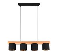 Lampada a Sospensione Lampada a Sospensione Lampada in Legno Lampada a Sospensione Lampada a Sospensione 4 Fiamme, Tessuto Legno Naturale Nero Oro, 4x Prese E14, HxLxP 150x75x12 c