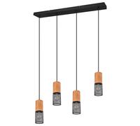Lampada a sospensione lampada a sospensione lampada in legno sala da pranzo industriale, 4 fiamme, aspetto griglia metallo legno marrone nero opaco, 4x prese E27, HxLxP 150x65x