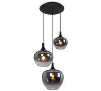 Lampada a sospensione lampada a sospensione sala da pranzo lampada a sospensione soggiorno lampada da tavolo da pranzo paralume in vetro fumé, metallo nero, attacchi 3x E27, DxH 48x120 cm