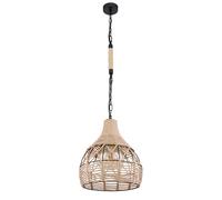 Lampada a sospensione lampada a sospensione sala da pranzo lampada da soffitto in corda di canapa lampada a sfera in metallo, metallo nero marrone, 1x E27, DxH 30x135 cm
