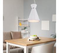 Lampada a sospensione lampada a sospensione soffitto sospensione lampada a sospensione sospensione lampada a cono sala da pranzo, gesso metallo cromato anello bianco, 1x attacco E27, DxH 20x177,5 cm