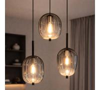 Lampada A Sospensione Lampada Da Pranzo Nera In Vetro Fumé 3 Luci LED H 120 Cm