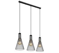 Lampada a sospensione lampada da sala da pranzo, 3 fiamme Lampada a sospensione moderna design industriale, metallo nero, 3x E27, LxLxA 84x20x120 cm