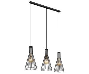 Lampada a sospensione lampada da sala da pranzo, 3 fiamme Lampada a sospensione moderna design industriale, metallo nero, 3x E27, LxLxA 84x20x120 cm