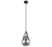 Lampada a sospensione lampada da sala da pranzo, lampada a sospensione moderna, paralume in ottica di vetro fumé, metallo, nero, 1x E27, PxH 15x120 cm