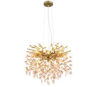 Lampada a sospensione, lampada da soffitto, color oro opaco, cristalli color ambra, altezza 120 cm