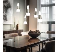 Lampada a Sospensione Lampada Sala Pranzo 5 Fiamma LED Nichel Opaco Satinato