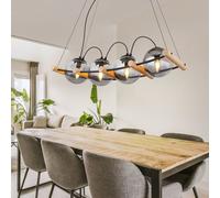 Lampada a Sospensione Lampada Wood Sala da Pranzo 4 Fiamma Vetro Fumé Nero E27 [EEK: Non valutato]
