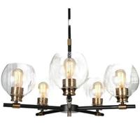Lampada a sospensione, lampadari in vetro a sfera moderna a 5 luci Mid-Century, plafoniere, ruota del carro, nera con oro - D23,6 x H77, Lampadario da soffitto