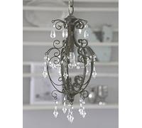 Lampada a sospensione, lampadario da soffitto, colore grigio, realizzato a mano, stile shabby country, shabby chic, anticato.
