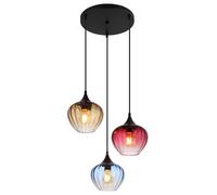 Lampada a sospensione LED a 3 luci per sala da pranzo Lampada a sospensione in vetro retrò per soggiorno, rosso ambra blu, 3x 7W 806Lm bianco caldo, DxH 45 x 150 cm