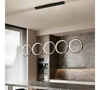 Lampada a sospensione LED a 5 anelli dimmerabile con telecomando Lampada a sospensione Soggiorno Camera da letto moderna Lampadari Ufficio Sala da pranzo Tavolo da pranzo in acrilico Illuminazione a