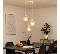 Globo Lampadario LED 3 Luci In Vetro Fumè H 120 cm Beige Metallo