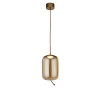 Lampada A Sospensione LED In Vetro D: 18 Cm In Ottone Ambra 2700 K 264 Lm