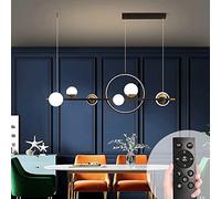 Lampada A Sospensione LED Nera Ad Anello Per Tavolo Da Pranzo - Lampadario Dimmerabile Con Telecomando - Paralume A Sfera In Acrilico Per Cucina, Soggiorno, Camera Da Letto