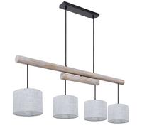 Lampada a sospensione LED regolabile in altezza per sala da pranzo lampada a sospensione in tessuto grigio, legno rustico, metallo nero, 4x9W 4x 810 lm bianco caldo, LxLxH 113x18x120 cm