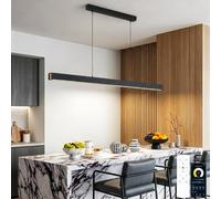 Lampada a Sospensione LED Tavolo Pranzo, Telecomando & App, Nero, 120CM | Design Lineare con Effetto Legno, 3 Colori di Luce, Dimmerabile, Altezza Regolabile, 48W/3280lm, Isola Cucina, Sala Pranzo