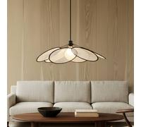 Lampada a sospensione Lindby Astraia, naturale/nero, lino, Ø 80 cm LINDBY