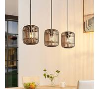 Lampada a sospensione Lindby Canyana, naturale, a 3 luci, rattan, 105 cm LINDBY