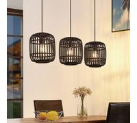 Lampada a sospensione Lindby Canyana, nera, a 3 luci, rattan, 105 cm LINDBY